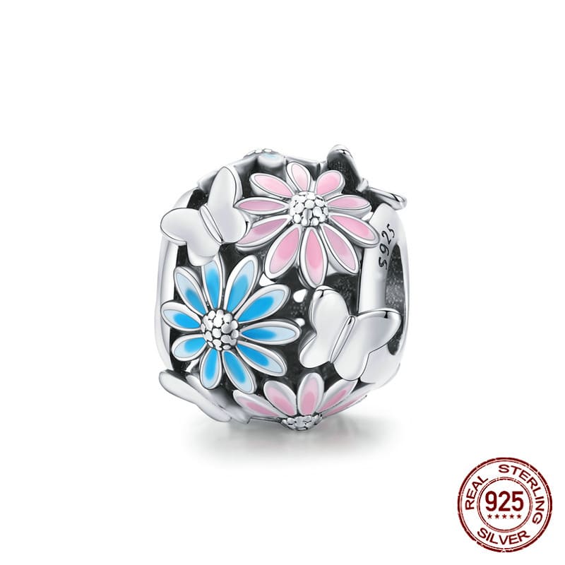 CHARMS DE ESFERA CON FLORES EN PLATA 925 - GOLD SHIELD