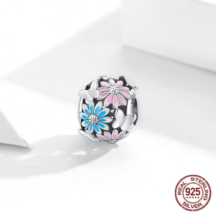 CHARMS DE ESFERA CON FLORES CON SELLO S925 - GOLD SHIELD
