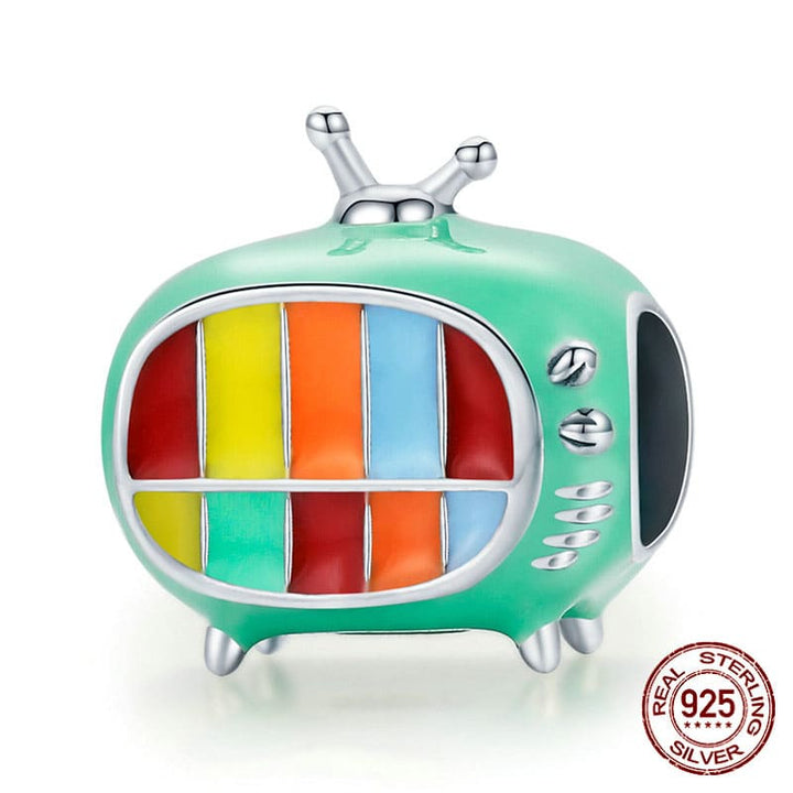 DIJE DE PLATA DE TELEVISIÓN CON SELLO S925 MARCA GOLD SHIELD
