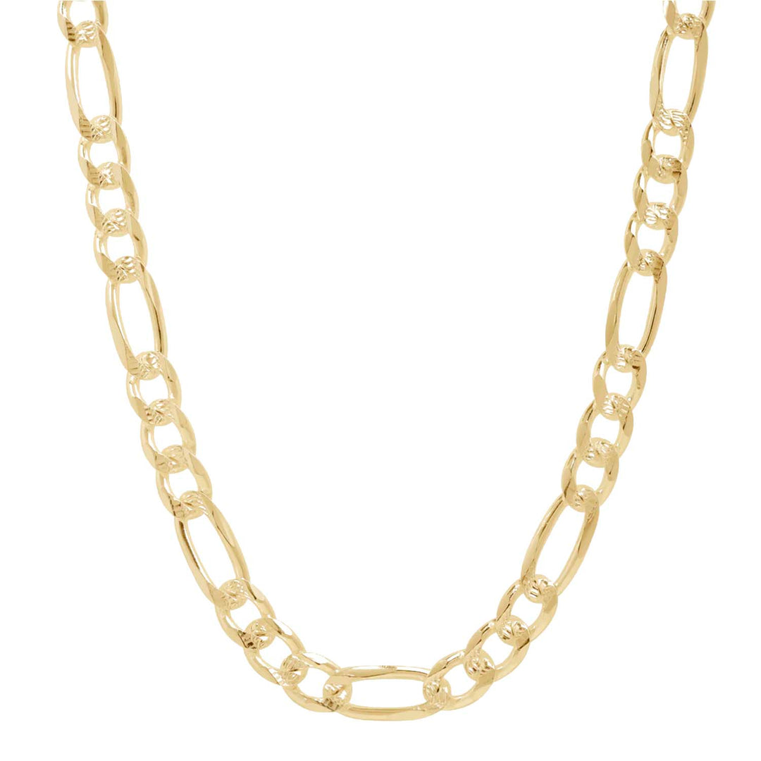 Cadena de oro para hombre tipo figaro 8mm con fondo blanco - GOLD SHIELD