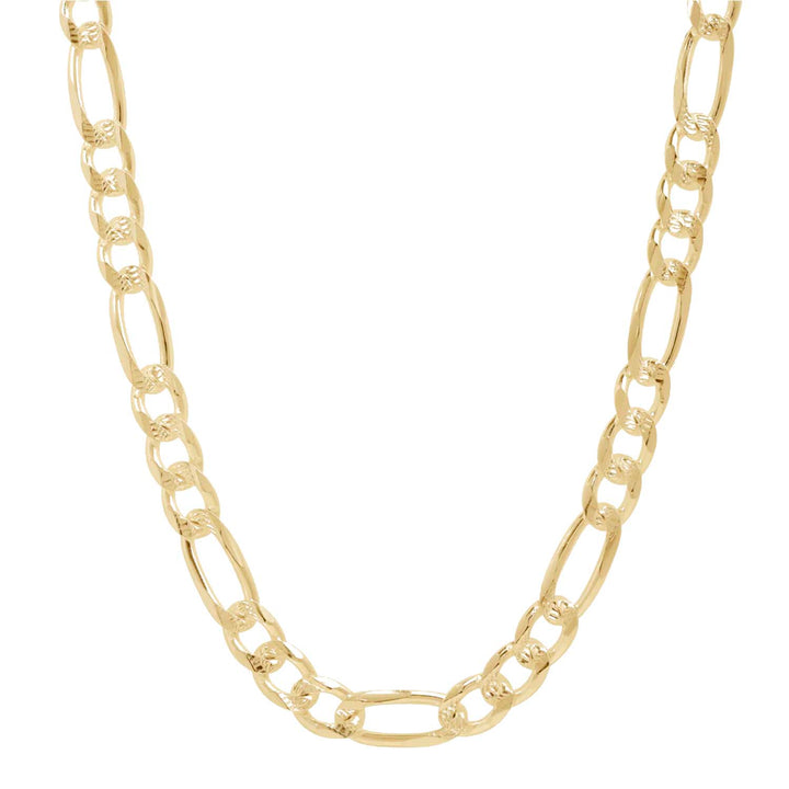 Cadena de oro para hombre tipo figaro 8mm con fondo blanco - GOLD SHIELD