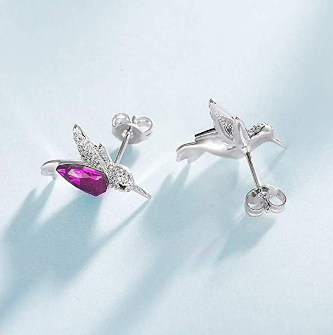 Aretes Colibrí con Zirconia de Plata 925 - GOLD SHIELD