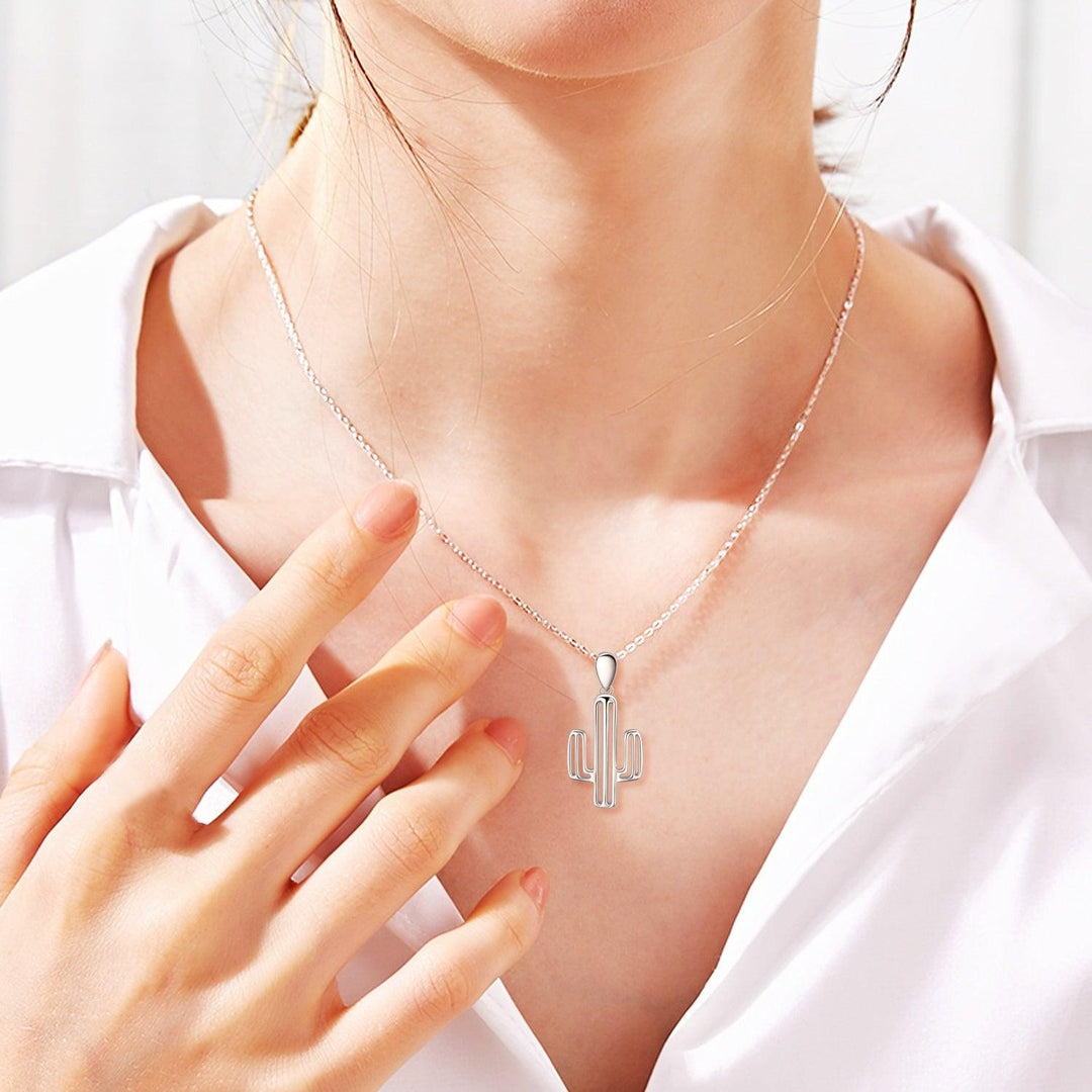 Collar de Cactus para Mujer de Plata 925 y Baño en Rodio con Caja para Regalo - GOLD SHIELD