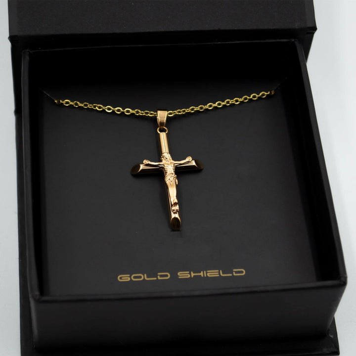 Collar Unisex de Acero Inoxidable Cruz Cristo - GOLD SHIELD