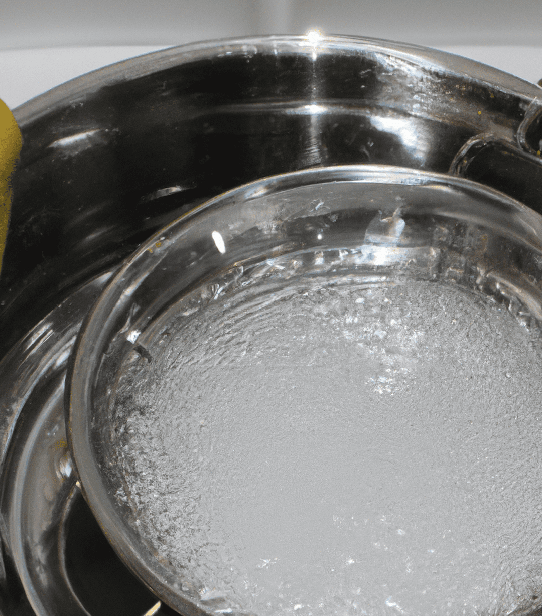 charola de metal con solución para limpiar plata