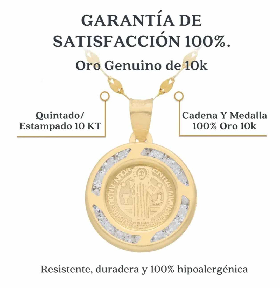 Dije de San Benito y Cadena de Oro 10k