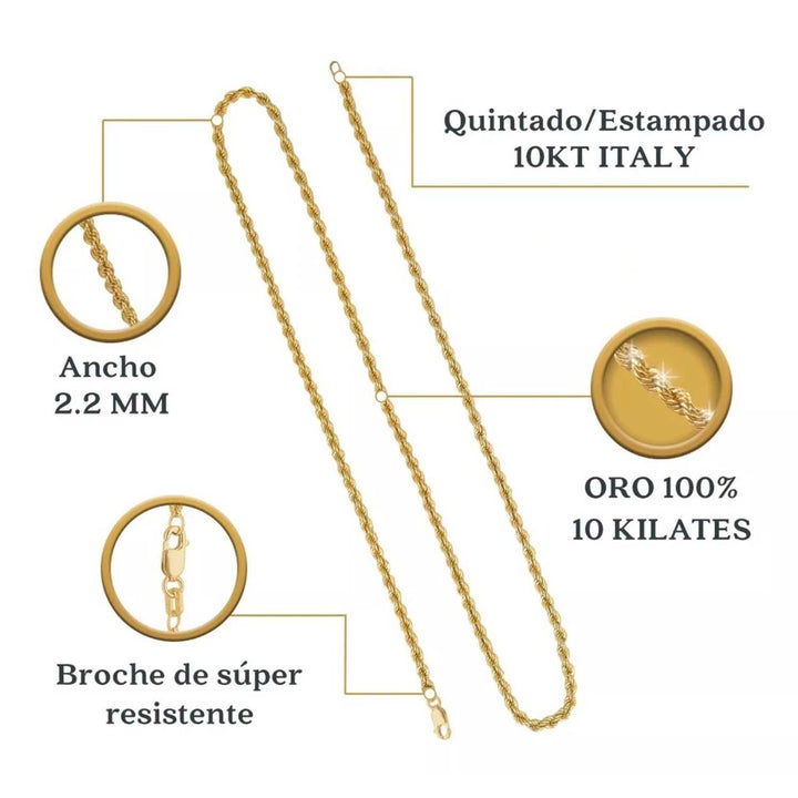 Cadena torzal de oro 10k - GOLD SHIELD