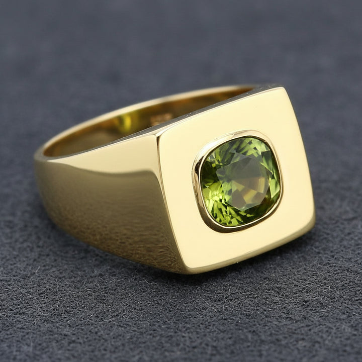 Anillo Hombre Oro 14k con Turmalina Verde 0.87ct | Gold Shield