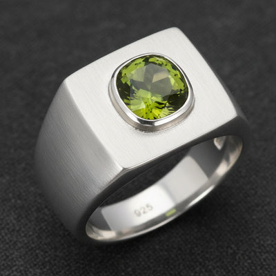 Anillo Hombre Plata 925 con Turmalina Verde 0.87ct | Gold Shield