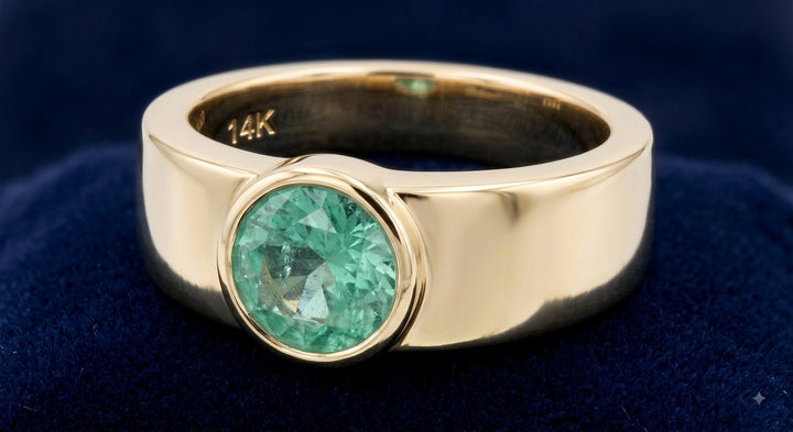Esmeralda verde natural 1.8ct corte redondo — Anillo Hombre Oro 14k | Gold Shield
