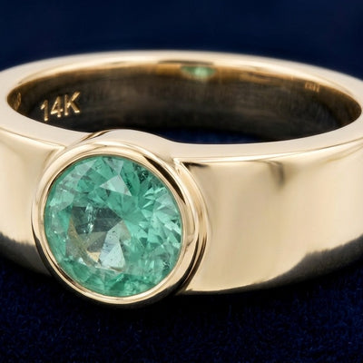 Esmeralda verde natural 1.8ct corte redondo — Anillo Hombre Oro 14k | Gold Shield