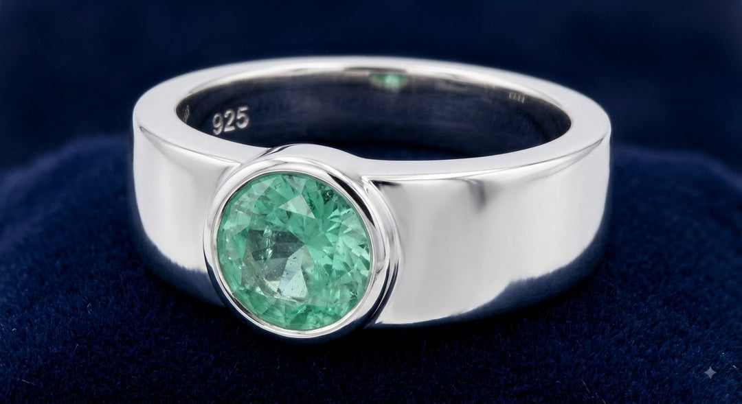 Esmeralda verde natural 1.8ct corte redondo — Anillo Hombre Plata 925 | Gold Shield