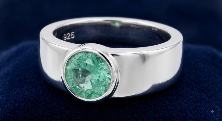Esmeralda verde natural 1.8ct corte redondo — Anillo Hombre Plata 925 | Gold Shield