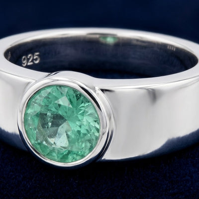 Esmeralda verde natural 1.8ct corte redondo — Anillo Hombre Plata 925 | Gold Shield