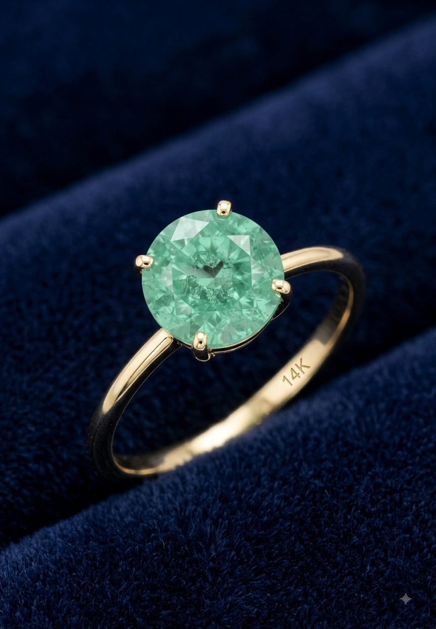 Esmeralda verde natural 1.8ct corte redonda — Anillo Oro 14k | Gold Shield