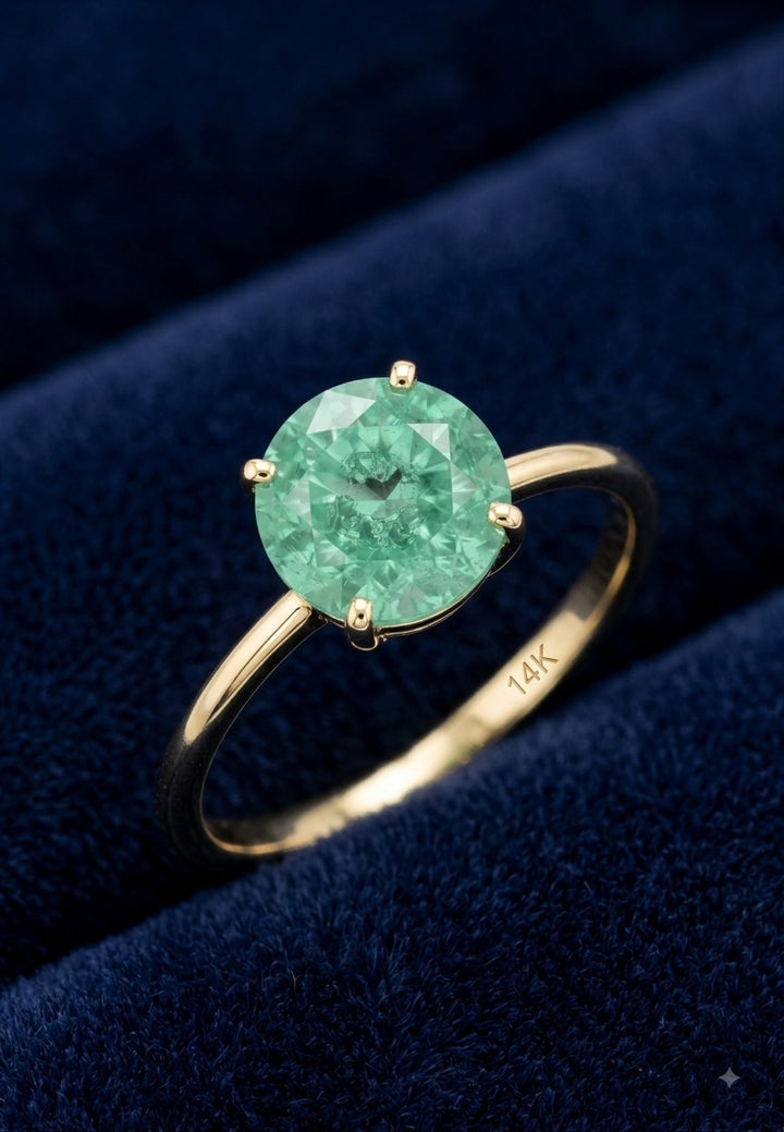 Esmeralda verde natural 1.8ct corte redonda — Anillo Oro 14k | Gold Shield