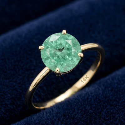 Esmeralda verde natural 1.8ct corte redonda — Anillo Oro 14k | Gold Shield