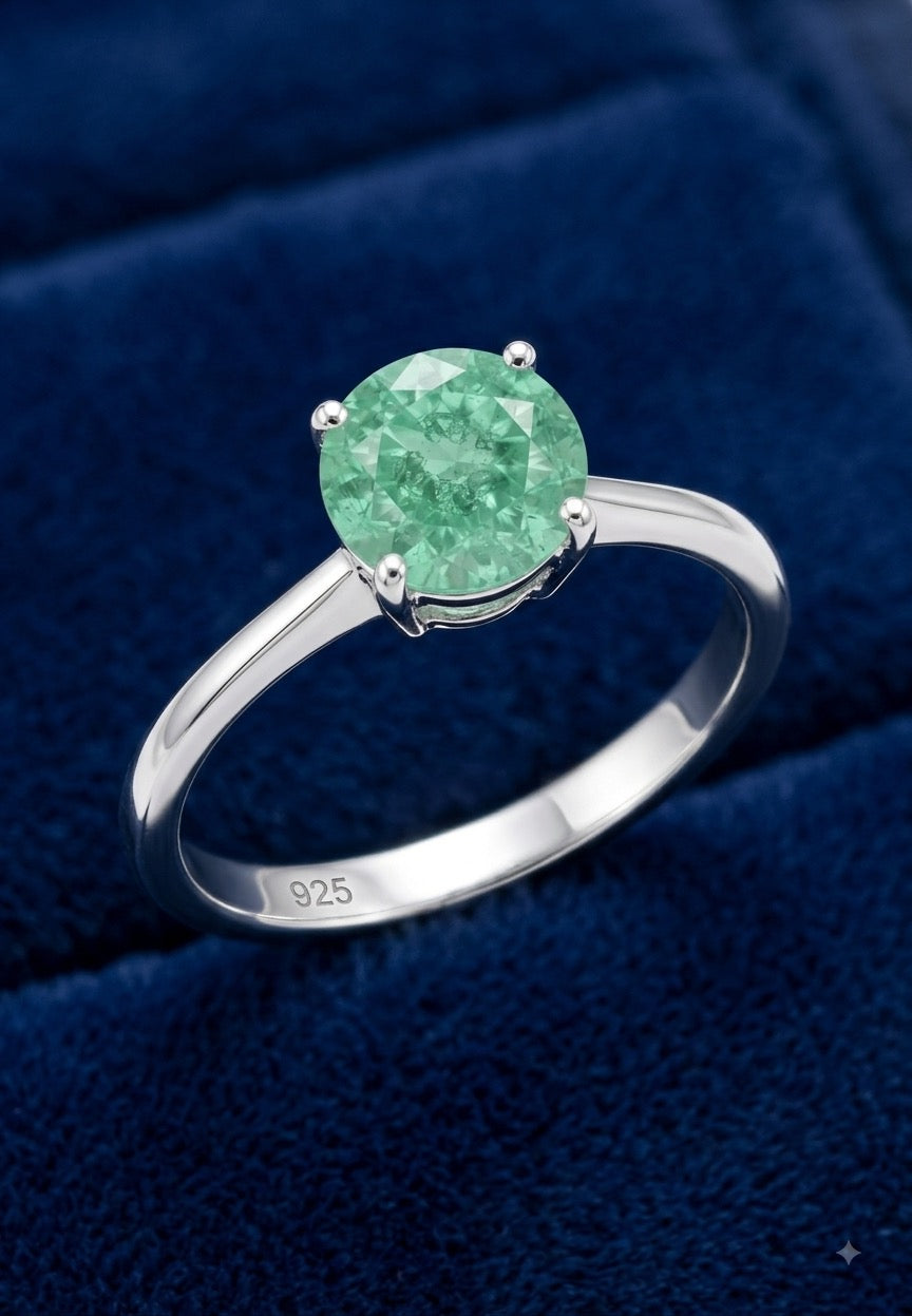 Esmeralda verde natural 1.8ct corte redonda — Anillo Plata 925 | Gold Shield