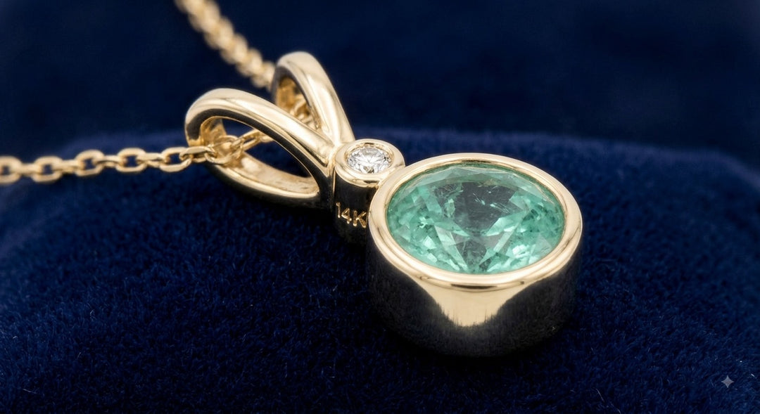 Esmeralda verde natural 1.8ct corte redondo — Dije Oro 14k | Gold Shield