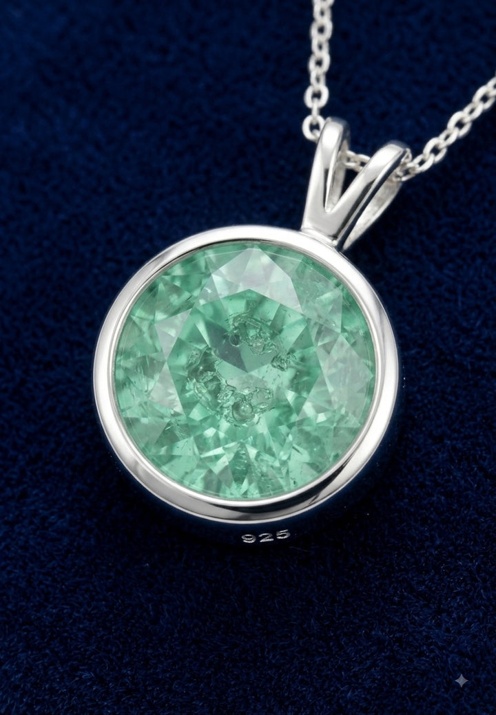 Esmeralda verde natural 1.8ct corte redonda — Dije Plata 925 | Gold Shield
