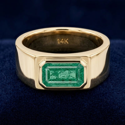 Esmeralda verde natural 1.3ct corte octágono — Anillo Hombre Oro 14k | Gold Shield