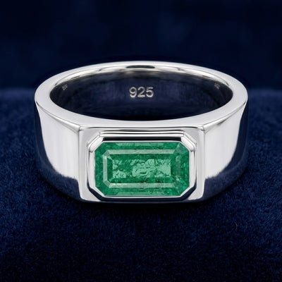 Esmeralda verde natural 1.3ct corte octágono — Anillo Hombre Plata 925 | Gold Shield