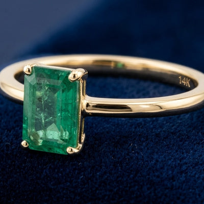 Esmeralda verde natural 1.3ct corte octágono — Anillo Oro 14k | Gold Shield