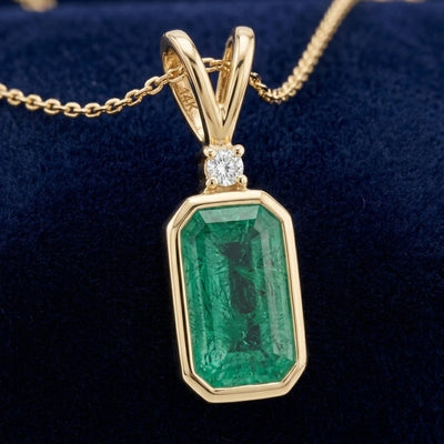Esmeralda verde natural 1.3ct corte octágono — Dije Oro 14k | Gold Shield