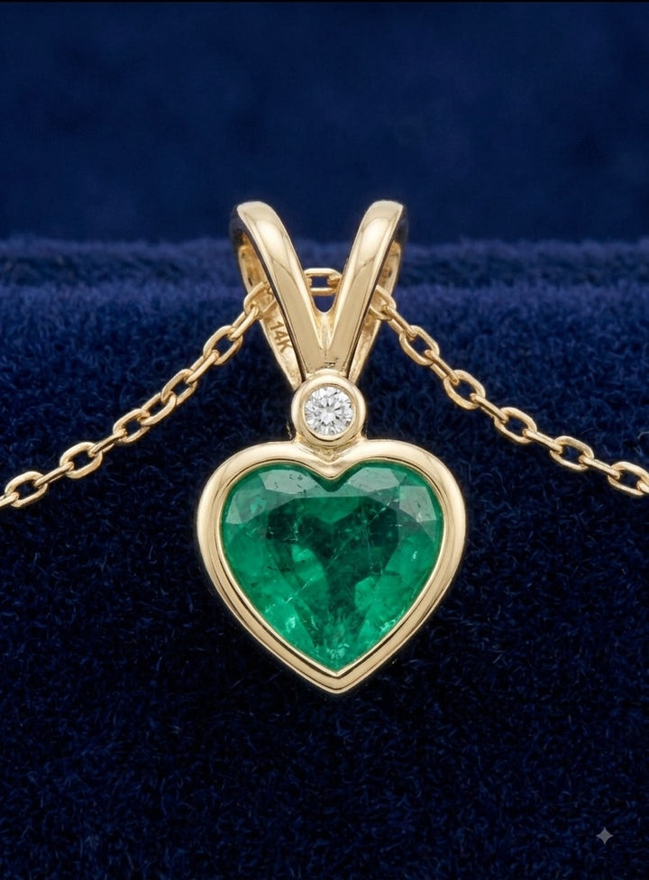 Esmeralda verde natural 0.4ct corte corazón — Dije Oro 14k | Gold Shield