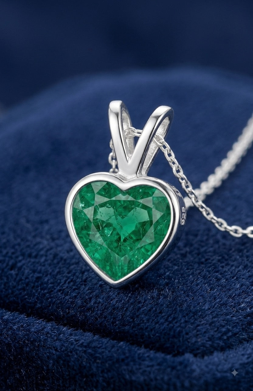Esmeralda verde natural 0.4ct corte corazón — Dije Plata 925 | Gold Shield