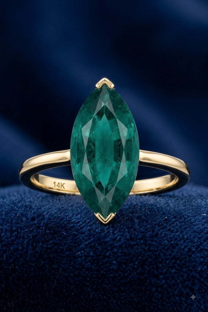 Esmeralda verde natural 2.2ct corte marquesa — Anillo Oro 14k | Gold Shield