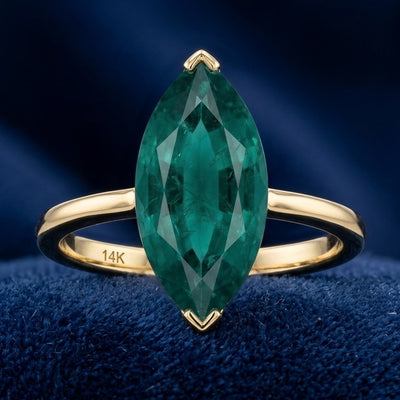 Esmeralda verde natural 2.2ct corte marquesa — Anillo Oro 14k | Gold Shield