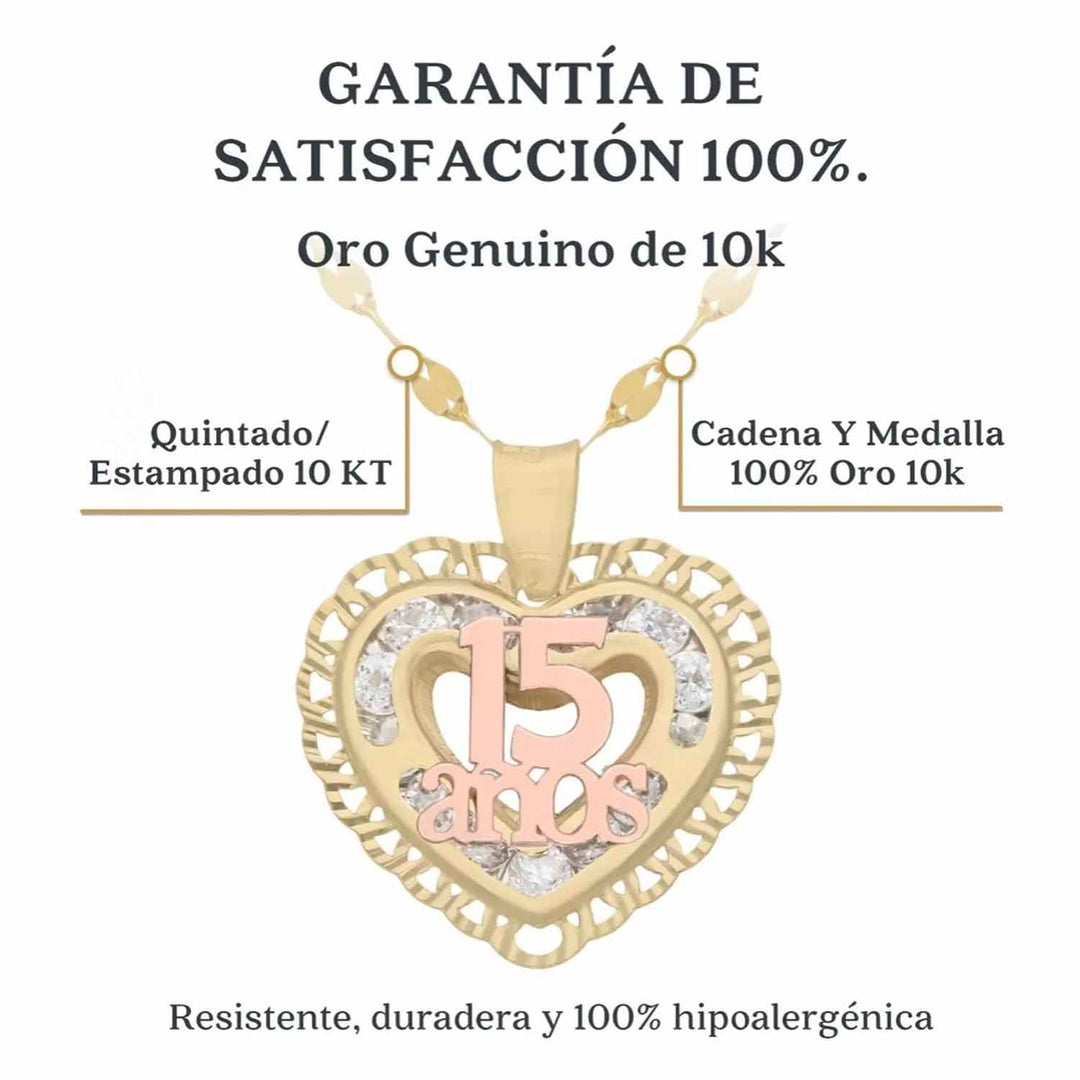 Medalla 15 Años Corazon Oro 10k