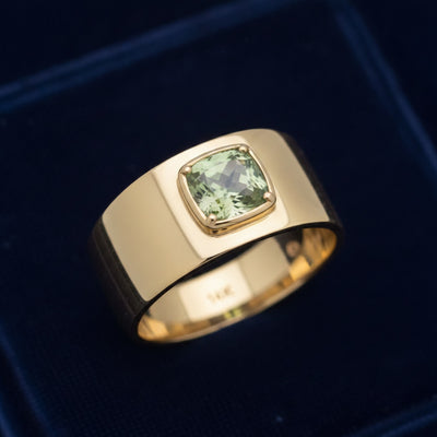 anillo de hombre de oro 14k con alexandrita verde natural 0.59ct corte cojin, joyería mexicana Gold Shield