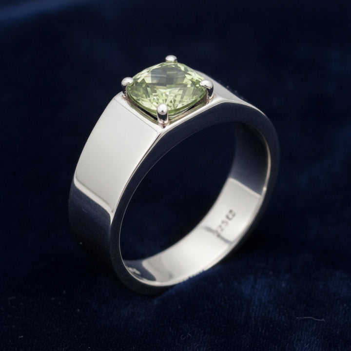 anillo de hombre de plata 925 con alexandrita verde natural 0.59ct corte cojin, joyería mexicana Gold Shield