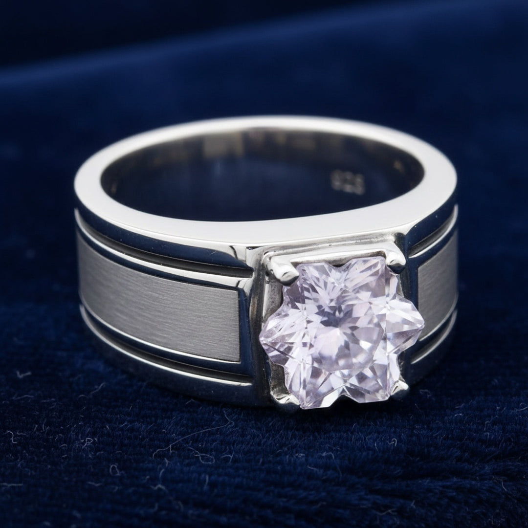anillo de hombre de plata 925 con amatista púrpura natural 1.73ct corte snowflake (corte especial) de Brasil, joyería mexican