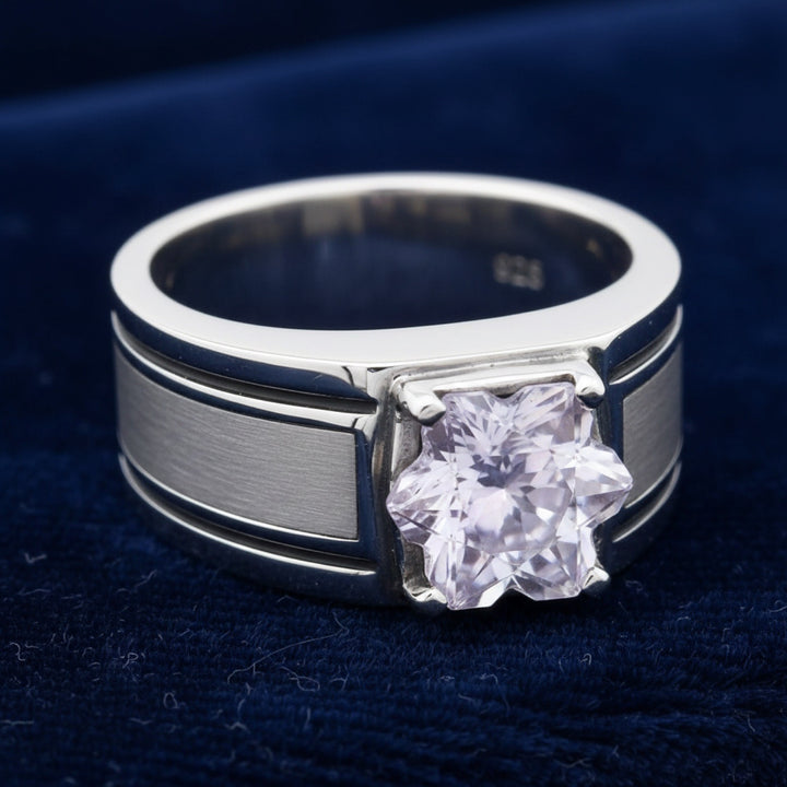 anillo de hombre de plata 925 con amatista púrpura natural 1.73ct corte snowflake (corte especial) de Brasil, joyería mexican
