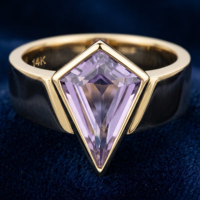 anillo de hombre de oro 14k con amatista púrpura natural 2.11ct corte kite, joyería mexicana Gold Shield