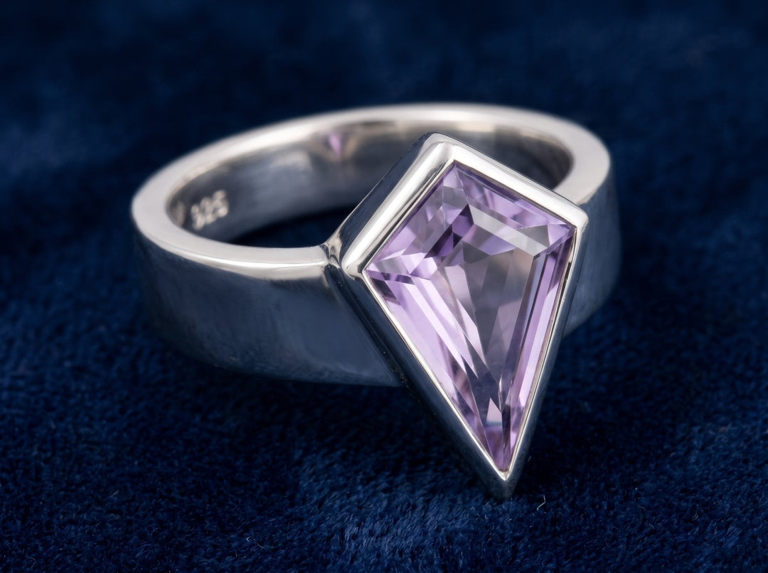 anillo de hombre de plata 925 con amatista púrpura natural 2.11ct corte kite, joyería mexicana Gold Shield