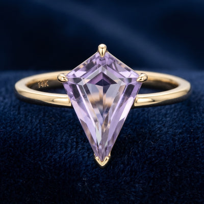 anillo oro 14k con amatista púrpura natural 2.11ct corte kite, joyería mexicana Gold Shield
