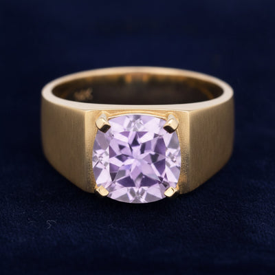 anillo de hombre de oro 14k con amatista purpura natural 3.11ct corte cojin, joyería mexicana Gold Shield