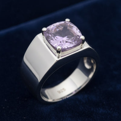 anillo de hombre de plata 925 con amatista purpura natural 3.11ct corte cojin, joyería mexicana Gold Shield