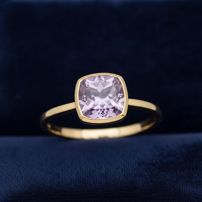 anillo oro 14k con amatista purpura natural 3.11ct corte cojin, joyería mexicana Gold Shield