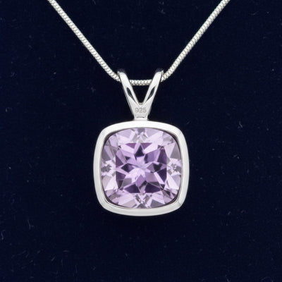 dije plata 925 con amatista purpura natural 3.11ct corte cojin, joyería mexicana Gold Shield