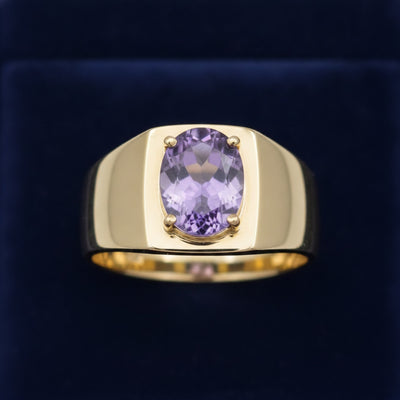 anillo de hombre de oro 14k con amatista purpura natural 3.31ct corte oval, joyería mexicana Gold Shield