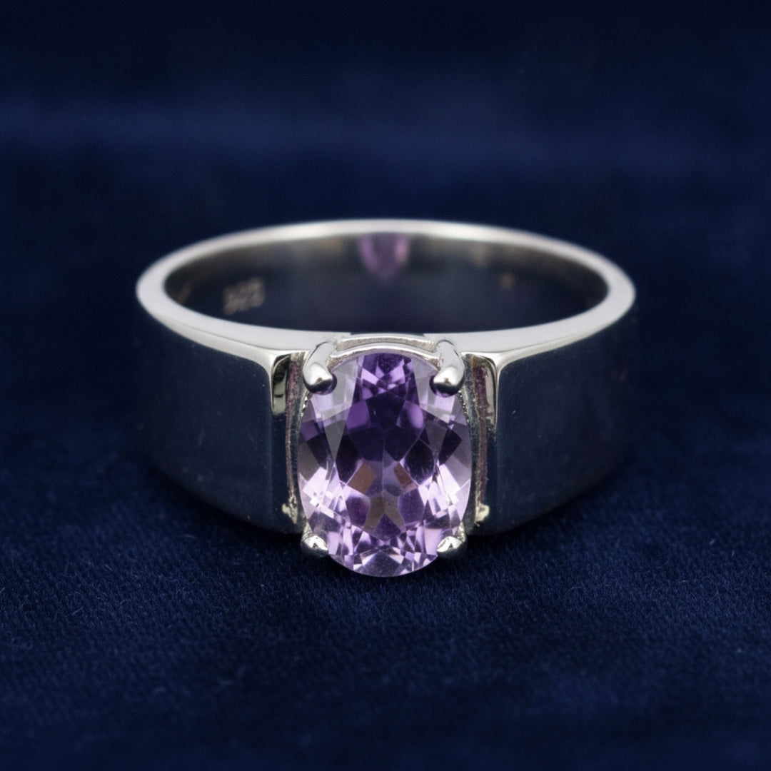 anillo de hombre de plata 925 con amatista purpura natural 3.31ct corte oval, joyería mexicana Gold Shield