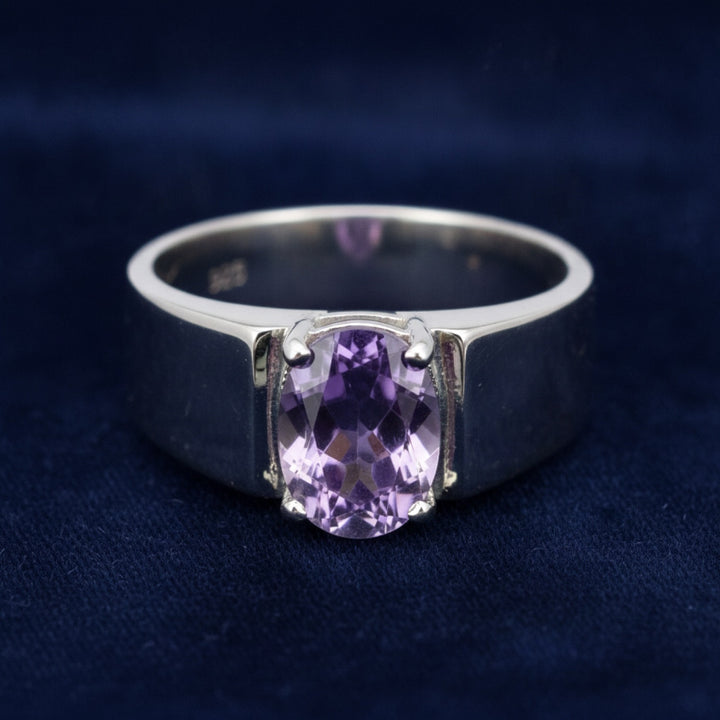 anillo de hombre de plata 925 con amatista purpura natural 3.31ct corte oval, joyería mexicana Gold Shield