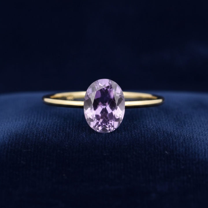 anillo oro 14k con amatista purpura natural 3.31ct corte oval, joyería mexicana Gold Shield