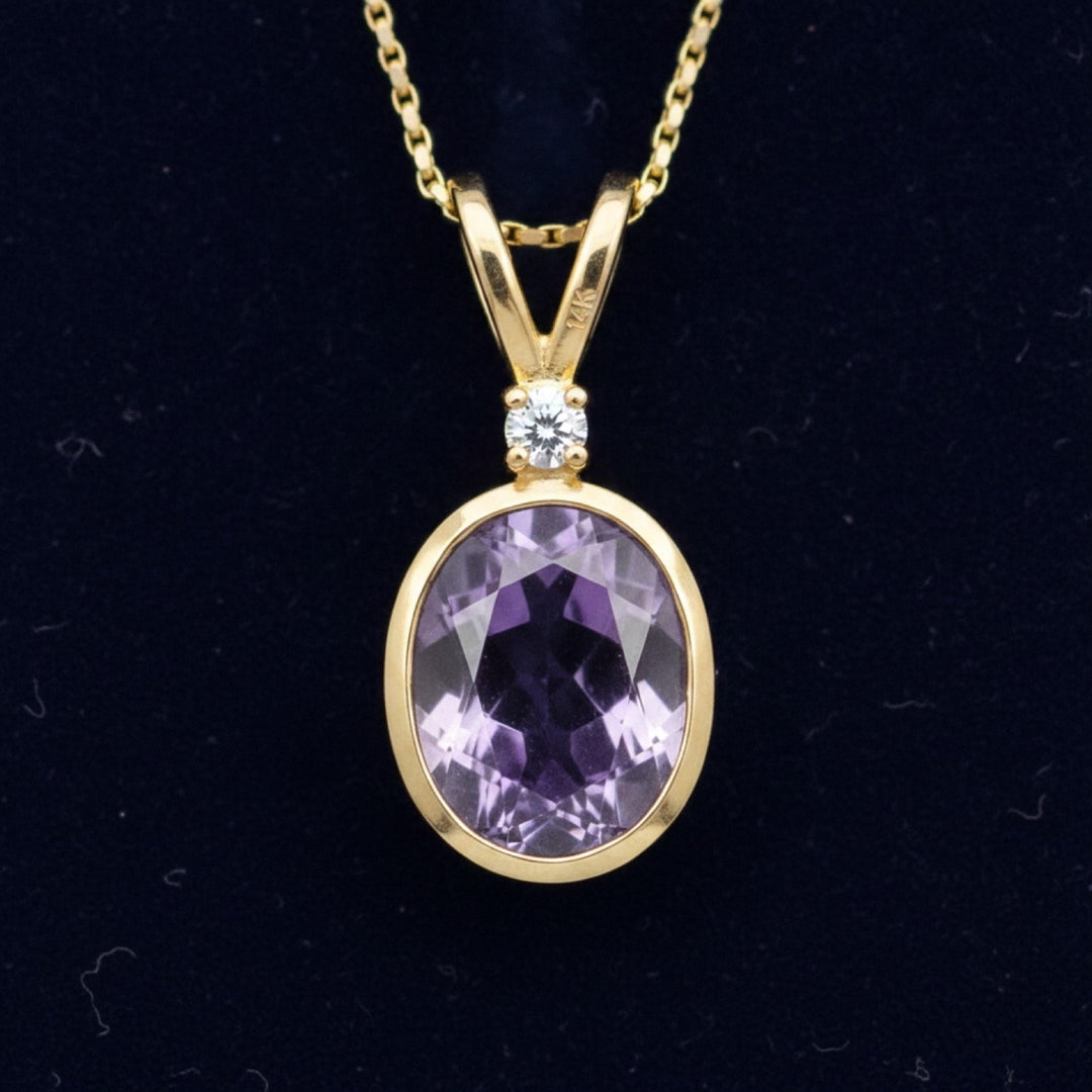 dije oro 14k con amatista purpura natural 3.31ct corte oval, joyería mexicana Gold Shield