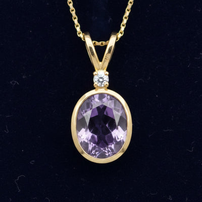 dije oro 14k con amatista purpura natural 3.31ct corte oval, joyería mexicana Gold Shield